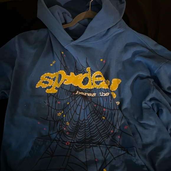 blue sp5der hoodie authentic